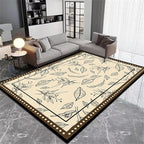 Medieval French Style Area Rugs 3x5ft, Off-White Botanical Leaf Pattern Rug, Low Pile Carpet, Washable & Non-Slip for Living Room, Bedroom, Dining Room, Dorm