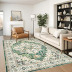 zesthome WashableRug 5x7 Area Rugs,Stain Resistant Rugs for Living Room,Bedroom,Non-Slip Backing Home Decor Rug, Vintage Medallion Pattern Rugs (Green,5'x7')
