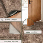 Brown Boho Washable Entry Rug, 3x4 Rugs for Entryway Kitchen Bathroom Door Mat Indoor Entrance, Non Slip Rubber Backing, Stain & Fade Resistant, Earthy Taupe Floral Design