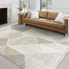 ReaLife Rugs Machine Washable Area Rug Runner - Living Room Bedroom Bathroom Kitchen Entryway Office - Padded Low Pile Stain Resistant Premium - Modern Geometric Contemporary - Miles - Beige 3' x 5'