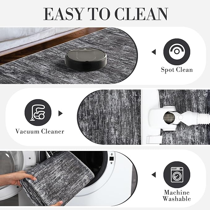 Garvee Bedroom Rugs 10x13 Office Rugs for Rolling Chairs Modern Solid Color Washable Rug with Non Slip Backing, Non Shedding Low Pile Neutral Carpet Stain Resistant Mats for Living Room, Dark Grey