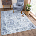 Bloom Rugs Washable Non-Slip 3' x 5' Rug - Ivory/Denim Blue Traditional Medallion Area Rug for Living Room, Bedroom, Dining Room, and Kitchen - Exact Size: 3' x 5'