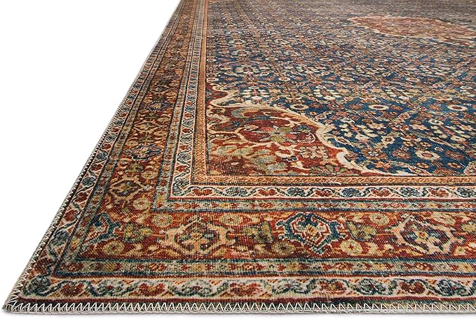 Loloi Layla Collection LAY-09 Cobalt Blue/Spice 2'-3" x 3'-9" .13" Thick Accent Rug, Soft, Durable, Vintage Inspired, Distressed, Low Pile, Non-Shedding, Easy Clean, Printed, Living Room Rug