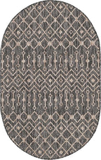 Unique Loom Outdoor Trellis Collection Area Rug - Tribal Trellis (3' 3" x 5' 3" Oval, Charcoal Gray/ Natural)