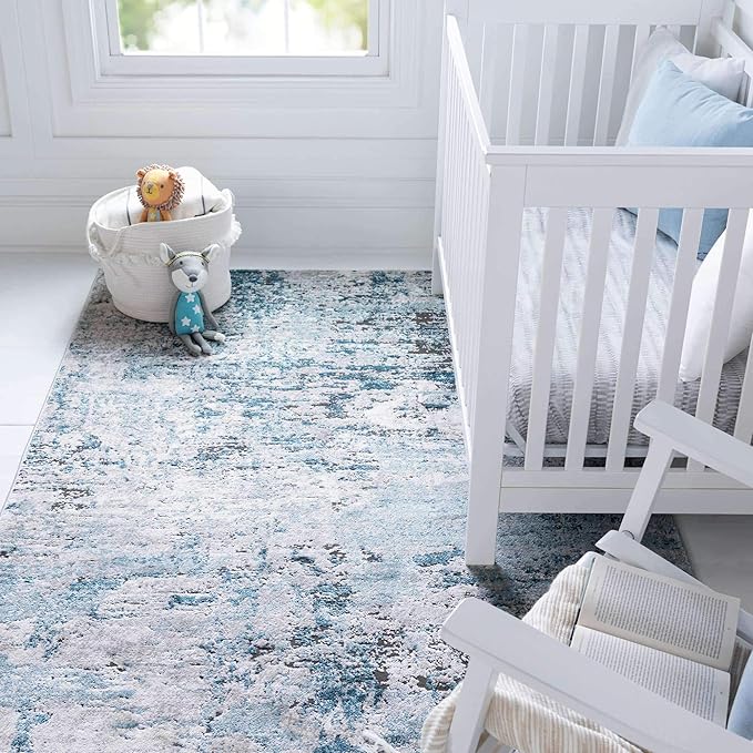 Rugs.com Leipzig Collection Area Rug – 4X6 Blue Low-Pile Rug Perfect for Entryways, Kitchens, Breakfast Nooks, Accent Pieces