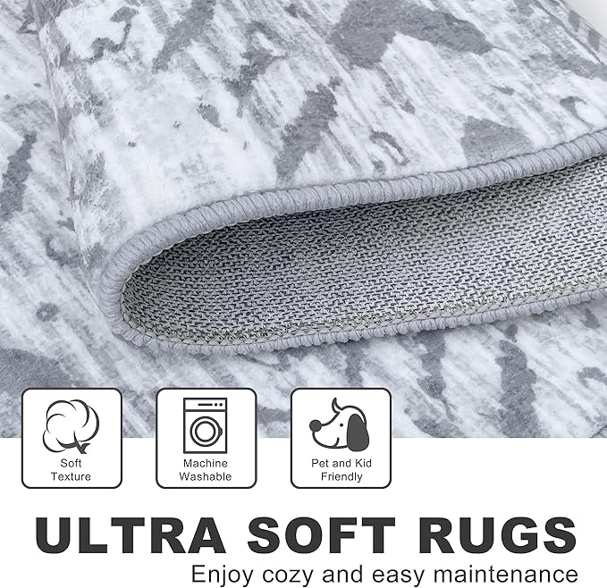 KILOCOCO Boho Entryway Rug 2x3 Printed Small Area Rug Indoor Door Mat Machine Washable Kitchen Rugs Super Soft Non Slip Throw Rugs for Bedroom Entrance Geometric Laundry Room, Gray/White