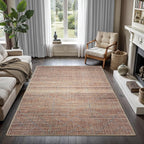 GLN Rugs Contemporary Collection - Machine Washable Area Rug, Contemporary Washable, Non Slip, Low Pile Chenille Rug, Living Room, Bedroom, Kitchen Rug (4' x 6' Terra/Brown)