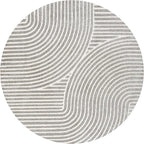 JONATHAN Y Hallie High-Low Curve Gray/Ivory 5' Round Indoor/Outdoor Area Rug, Minimalist, Pet Friendly, Non-Shedding, Stain Resistant, Hose-Washable for Backyard, Patio, Porch (SCN100A-5R)