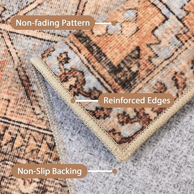 Bavni Runner Rugs 2x7 Kitchen Rug for Hallways Entryway, Washable Vintage Print Carpet, Ultra-Thin Low Pile Lightweight Rug with Non Slip Backing, Sunset Yellow