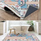 Fame Living Colorful Oushak Runner Rug, Modern Runners, Vintage, Turkish, Eclectic, Floral, Pastel, Washable, Runner for Hallway, Kitchen, Bedroom, Bathroom, 2'5"x9'8"