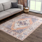 Bloom Rugs Washable 4' x 6' Rug - Orange/Blue/Beige Traditional Area Rug for Living Room, Bedroom, Dining Room, and Kitchen - Exact Size: 4' x 6'