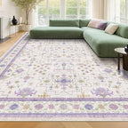 8x10 Large Lavender Rug for Bedroom, Floral Area Rug for Living Room, Dinning Room Under Table, Cute Fantasy Décor, Non Slip Low Pile Stain Resistant Washable Foldable Carpet