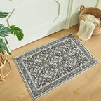 WITSHOCK Washable 2x3 Entryway Area Rug: Soft Non-Slip Backing Washable Rugs Vintage Flower Boho Accent Small Rugs for Bedroom, Kitchen, Bathroom, Nursery Entrance,Black