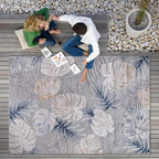 CAMILSON Indoor Outdoor Rug, Blue 10’x14’ Leaf Tropical Botanical Area Rugs for Indoor and Outdoor patios, Easy-Cleaning Non-Shedding Living Room, Garden and Kitchen Washable Outside Carpet (10x14)