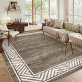 GarveeHome Modern Rugs for Living Room 8x10 Large Bordered Floor Mats with Non-Slip Backing, Stain-Resistant Bedroom Carpet, Foldable Geometric Indoor Rug for Dining Room, Kitchen, Brown