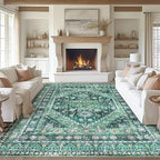 zesthome 8x10 Area Rugs for Living Room,Non-Slip Backing Washable Rugs,Vintage Large Area Rug，Stain Resistant Home Decor Rug(Green/Teal,8'x10')