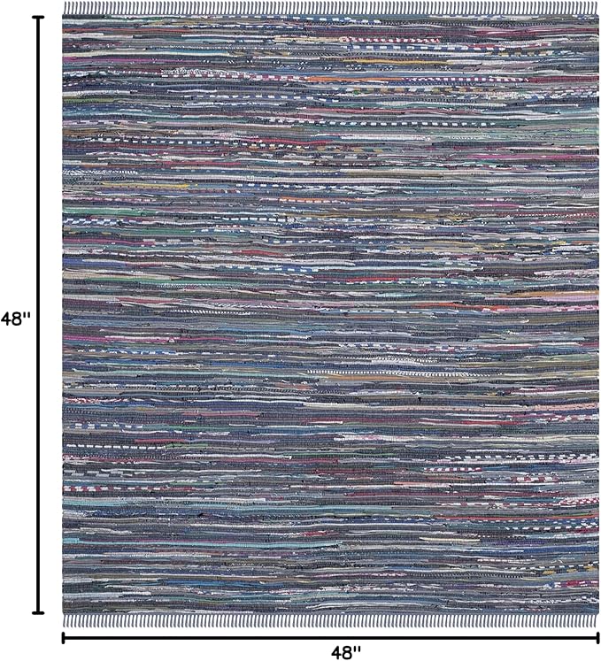 SAFAVIEH Rag Rug Collection Area Rug - 4' Square, Purple & Multi, Handmade Boho Stripe Cotton, Ideal for High Traffic Areas in Living Room, Bedroom (RAR121D)