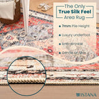 Istana Hallway Runner Rug 2.5x8 – Red/Teal Entryway Rug -Silk's Soft Touch Runners for Hallways - Stylish Kitchen Runner Rug Non Slip