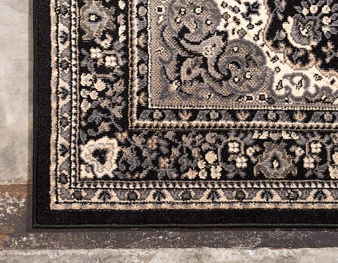 Unique Loom Reza Collection Traditional Persian Style Area Rug, 2 ft 7 in x 10 ft, Black/Beige