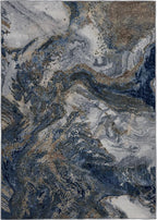 Abstract 2x6 Runner Rug: Modern Washable Rug for Entryway Hallway Bedside Kitchen Indoor - Non Slip Thin Low Pile - Blue Gold