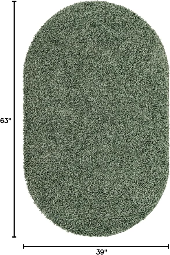 Unique Loom Davos Shag Collection Area Rug - Solid (3' 3" x 5' 3" Oval, Sage)