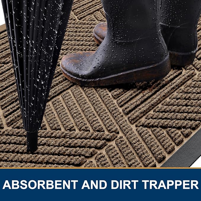 Kitinjoy Front Door Mat Outside Entrance, Sturdy Natural Dirt Trapper, Heavy Duty Rubber Doormat, Low Profile Non-Slip Backing, Easy Clean Floor Mat for Indoor Outdoor Entry, 35X23 Inch, Brown