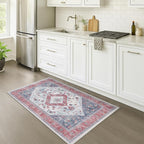 Fame Rugs Turkish Rug. Washable Vintage Oriental Antique Inspired Traditional Doormat Small Modern Area Rugs Luxury Entryway Entry Bedroom Bathroom Kitchen (402RN, 2'5 x 9'8)