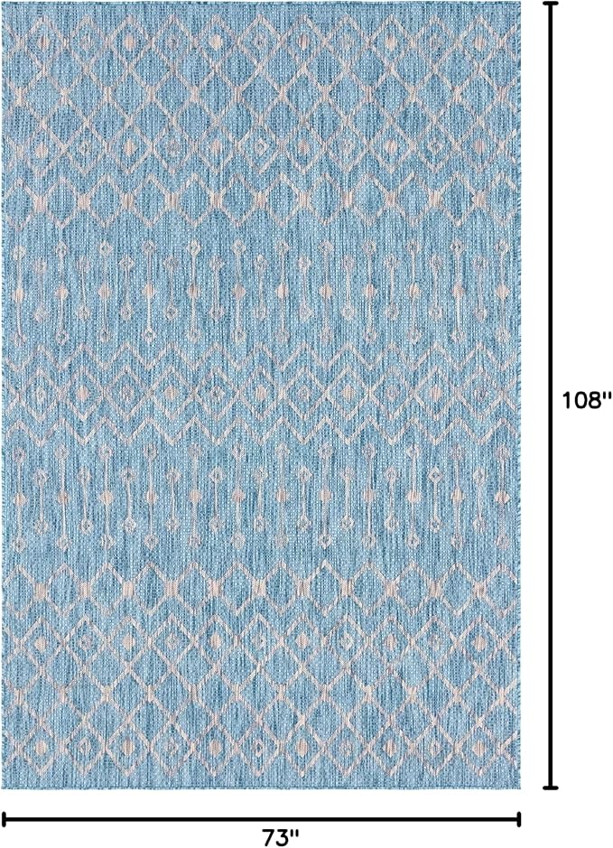 Unique Loom Outdoor Trellis Collection Area Rug - Tribal Trellis (6' 1" x 9' Rectangle, Aqua/ Ivory)
