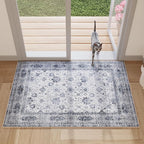 Rugcomf Door Mat Indoor Entrance 2x3 Rug Machine Washable Small Area Rug Non-Slip Low Pile Throw Rugs for Entryway, Kitchen, Front Door Indoor Entrance, Entry, Kids Room (Grey and White)