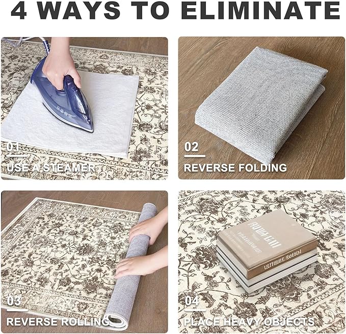 KILOCOCO Hallway Runner 2x5 Kitchen Runner Rug Printed Vintage Floral Washable Non-Slip Rubber Backed Runners for Hallways Laundry Room Distressed Boho Rugs for Entryway Bedroom, Beige/Brown