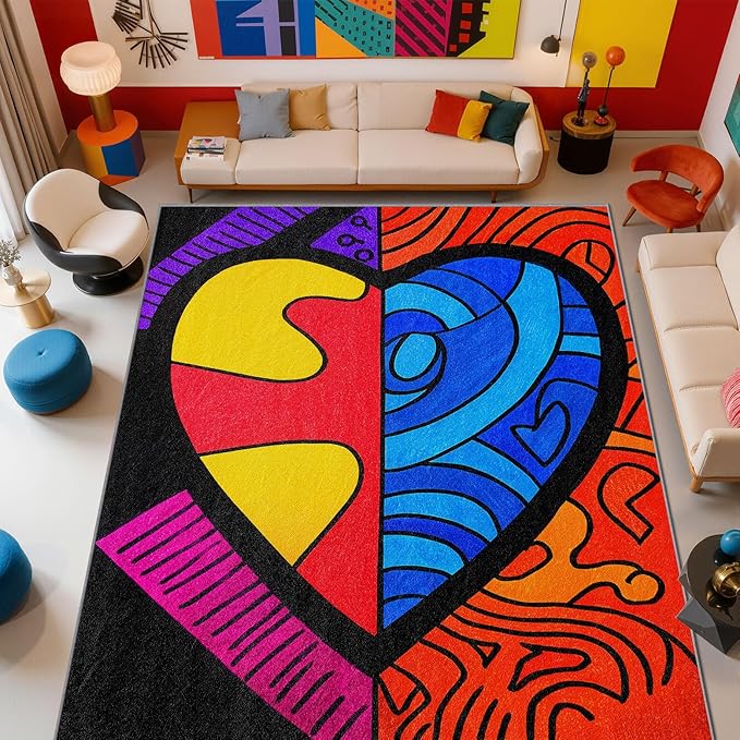 Abstract Rug - 5x7 Rug, Colorful Pop Art Area Rugs, Hippie Aesthetic Funky Washable Soft Floor Carpets Home Decor #C124