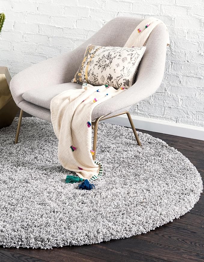 Unique Loom Solid Shag Collection Area Rug (4' 1" Round, Cloud Gray)