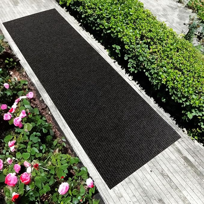 English Home Custom Size Non Slip Striped Design Durable Anti Slip Back Tough Pile Runner Rug for Hallway, Outdoor, Indoor, Commercial, Residential, Pool, Office (Dark Gray, 26" x 06')