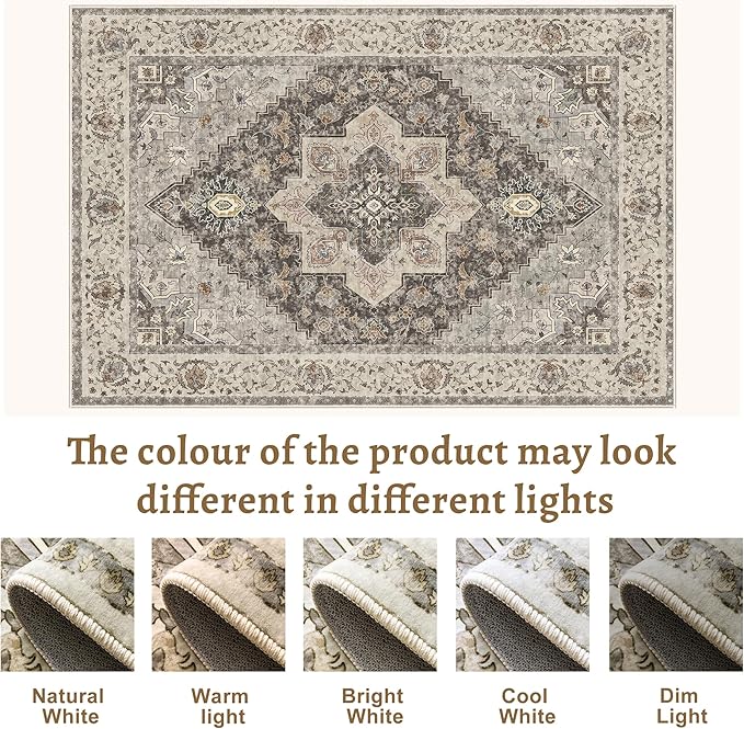 Tangsoo 8x10 Area Rugs for Living Room, 8x10 Washable Rug Vintage Indoor Non Slip Large Area Rugs, Print Distressed Grey Carpet, Soft Low Pile Foldable Floor for Bedroom Dining Room Dorm