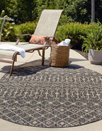 Unique Loom Outdoor Trellis Collection Area Rug - Tribal Trellis (3' 3" x 5' 3" Oval, Charcoal Gray/ Natural)