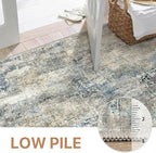 GENIMO Washable Area Rugs for Living Room, 9x12 Modern Non Slip Rugs, Low Pile Lightweight Soft Print Rug for Bedroom, Dining Room, Home Office, Blue Grey Beige