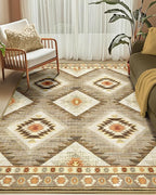 Area Rug 6x8 Rug Machine Washable Non-Slip Low Pile Print Pattern Western Rug for Living Room Bedroom Entryway Tribal Series-Cream/Camel