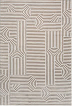 Annabel Modern Geometric Area Rug for Living Room, 6x9 Contemporary Arched Linear Beige Neutral Rug, Stain Resistant Non-Shedding Carpet for Bedroom, Dining Room or Kitchen (6' x 9', Beige)