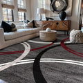 Rugshop Modern Wavy Circles Design Non-Shedding Area Rug, Carpet for Living Room or Dining Room, Red, 6'6" x 9'