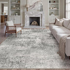 6x9 Grey Area Rug Washable Modern Abstract Living Room Carpet Non Slip Neutral Low Pile Soft Contemporary Gray Bedroom Large Rug Indoor Office Dining Room Playroom