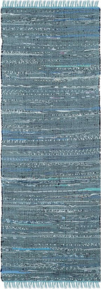 SAFAVIEH Rag Rug Collection Runner Rug - 2'3" x 12', Blue & Multi, Handmade Boho Stripe Cotton, Ideal for High Traffic Areas in Living Room, Bedroom (RAR121B)