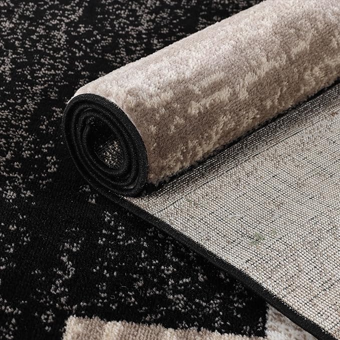 Superior Indoor Runner Rug, Jute Backing, Plush Modern Rugs for Entryway, Kitchen Floors, Office Floor Cover, Color Block Rugs, Rockwood Collection, 2' 7" x 10', Ivory/Beige