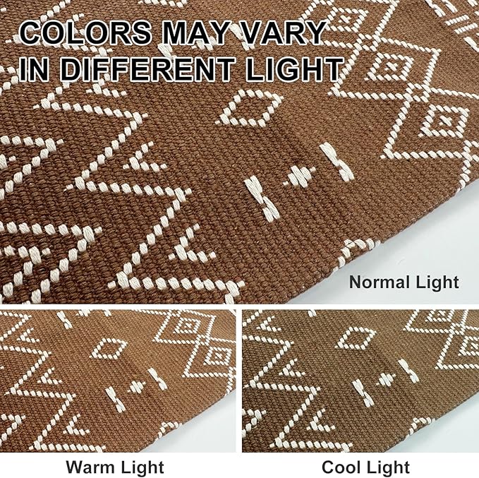 Washable Area Rug 5x7 ft,Rubber Backed Non Slip Faux Jute Rug for Office,Living Room and Bedroom Braided Rug,Indoor Floor Carpets for Dining Room,Farmhouse,Brown/White