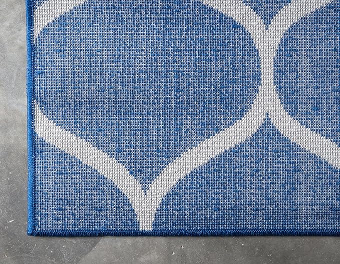 Rugs.com Lattice Frieze Collection Rug – 10' x 13' Navy Blue Medium Rug Perfect for Living Rooms, Large Dining Rooms, Open Floorplans