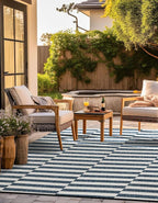 Unique Loom Outdoor Striped Collection Area Rug - Striped (10' Square Blue/Ivory)