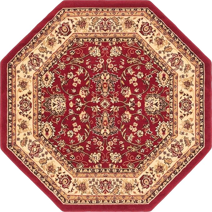 Unique Loom Sialk Hill Collection Area Rug - Washington (5' 3" Octagon Burgundy/Cream)