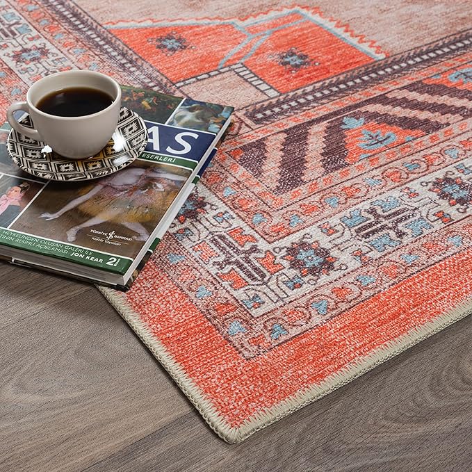 Fame Rugs Turkish Rug. Washable Vintage Oriental Antique Inspired Traditional Doormat Small Modern Area Rugs Luxury Entryway Entry Bedroom Bathroom Kitchen (380TT, 2' x 3')