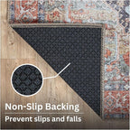 Bloom Rugs Washable Non-Slip 9' x 12' Rug - Terracotta/Blue Traditional Medallion Area Rug for Living Room, Bedroom, Dining Room, and Kitchen - Exact Size: 9' x 12'