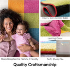 Modern Squares Multi Geometric Area Rug (7'10" x 10'6") Abstract Checkerborad Boxes Bright Living Kid RoomPlayroom Nursery Bedroom Carpet Soft Durable Stain Fade Resistant Shed Free Easy Clean