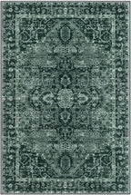 KOZYFLY Boho Area Rug 3x5 Ft Rugs for Entryway Washable Entry Rug Non Slip Door Mat Indoor Entrance Printed Faux Wool Throw Rugs for Entrance Kitchen Living Room, Dark Green